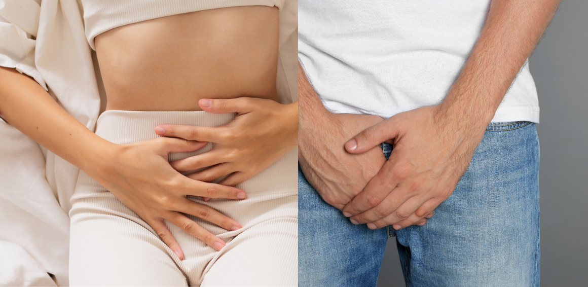 Persona tocando la parte baja del abdomen síntoma de dolor pélvico crónico