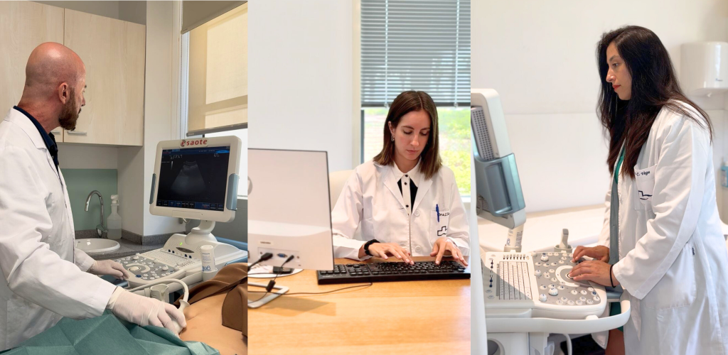 Imagen que muestra al Dr. Vicente, Dra. Sanz y Dra Vega trabajando. Equipo de Uros Asscociats